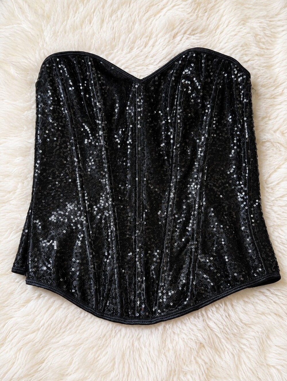 Leg Avenue Black Sequin Corset Bustier Top Size L Glam Party Clubwear Sparkly Y2
